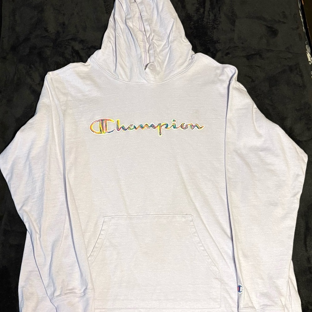 Champion Lavender Hoodie with Multicolor Logo